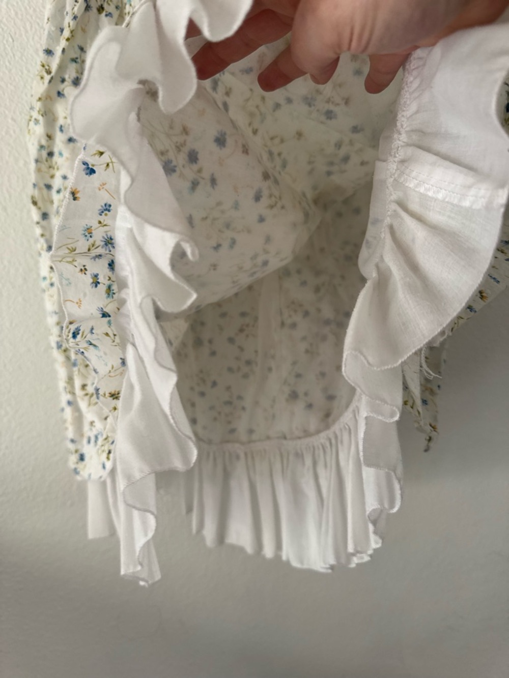 JKLA Retro Ditsy Floral Ruffle Hem Midi Skirt Navy Blue White Large Cottagecore - Picture 3 of 11